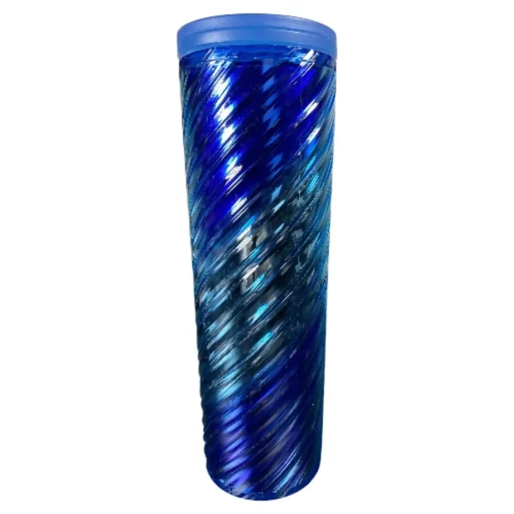 STARBUCKS Holiday 2023 Iridescent Icicle Ribbon Swirl Blue Sip Tumbler 16oz